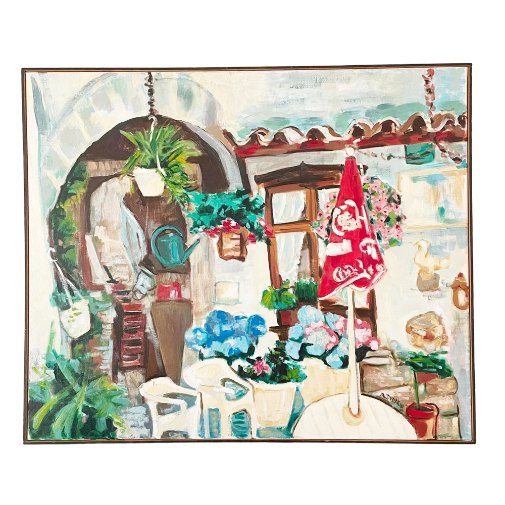 Oil painting by Alice Dvoskin cafe scene plein air painting vintage